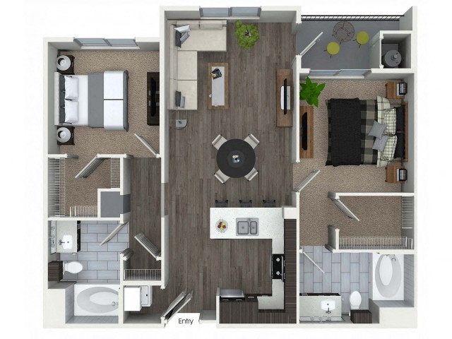 Floor plan for 2 beds, 2 baths, 1013 sqft